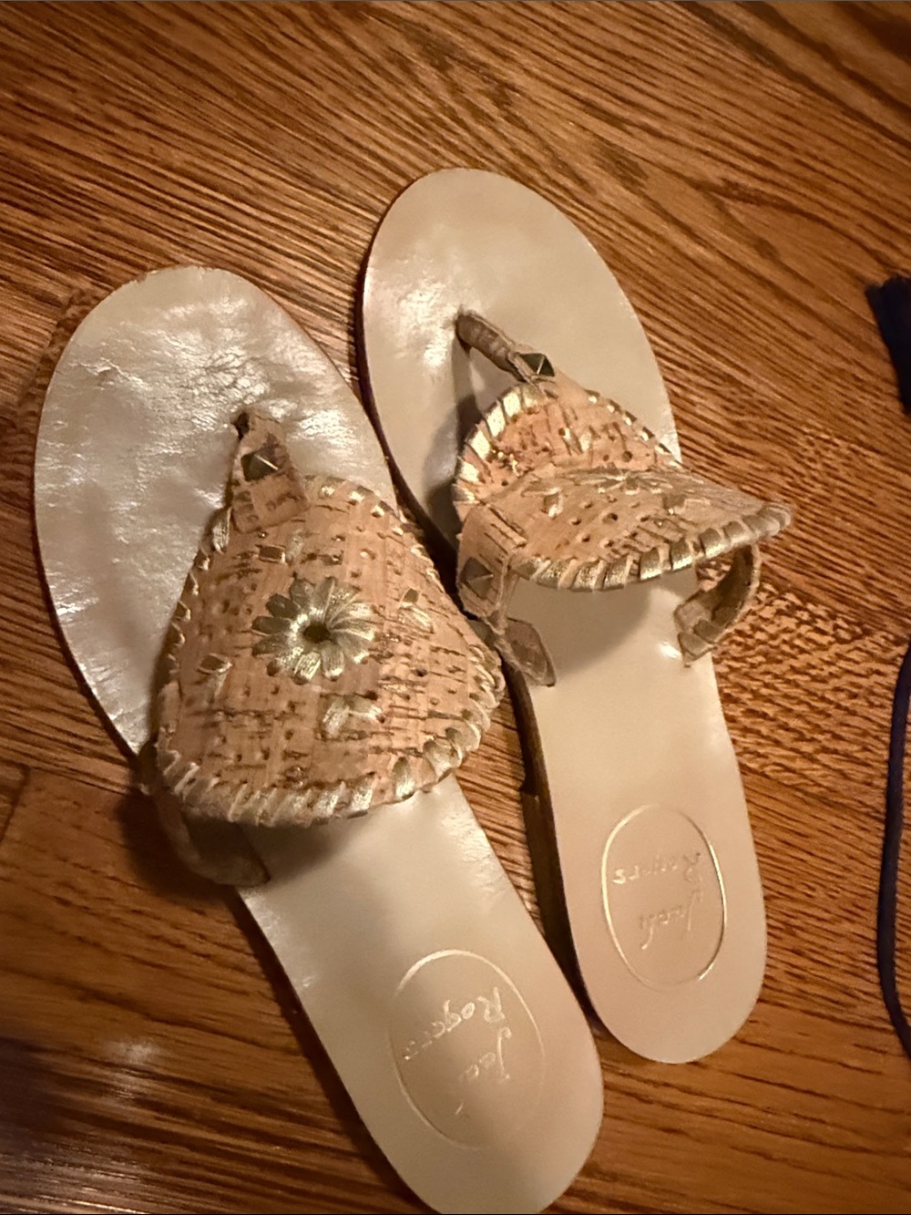 Jack Rogers Natural Cork-Style Slide Sandals with Gold Accent
